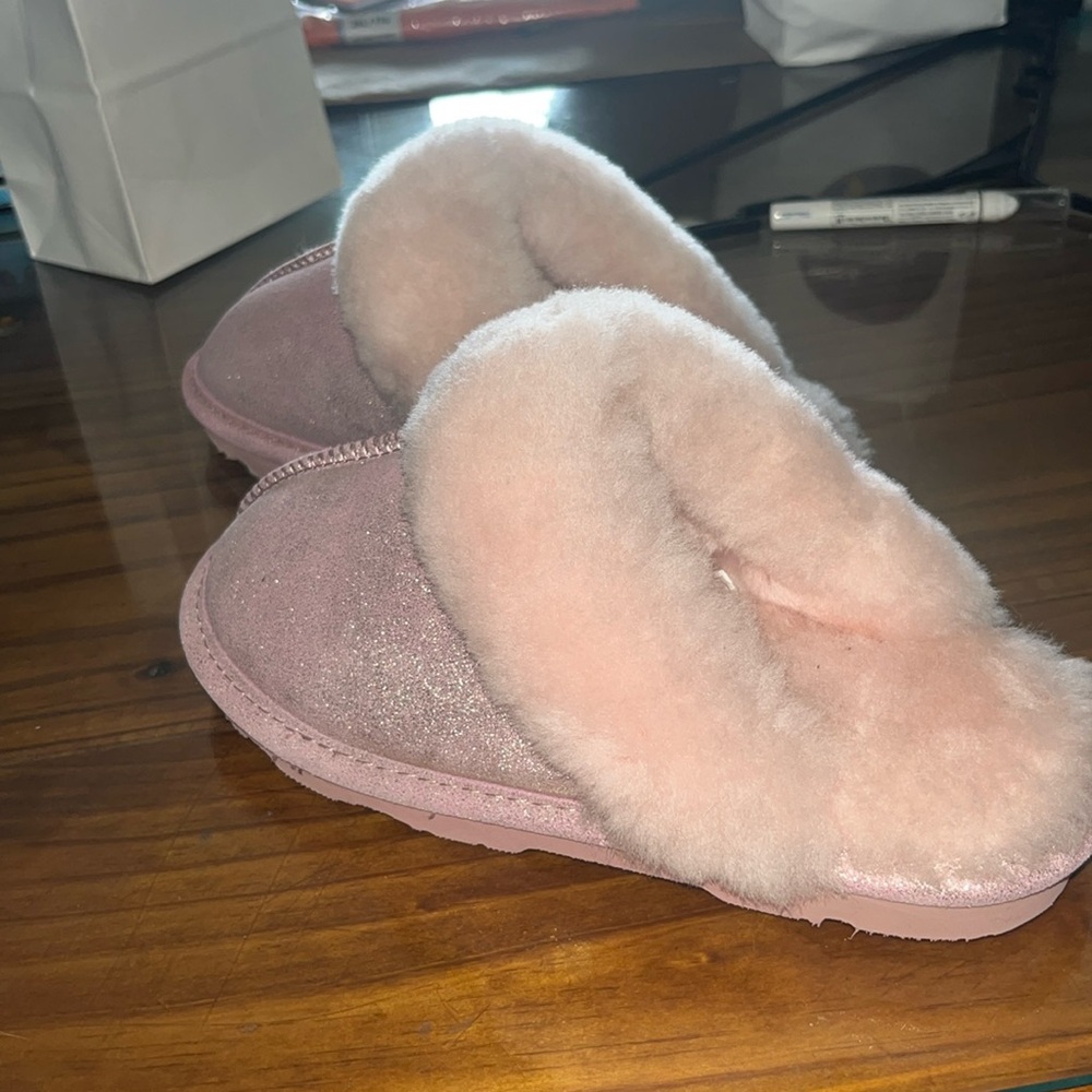 Pink sparkly BearPaw slippers